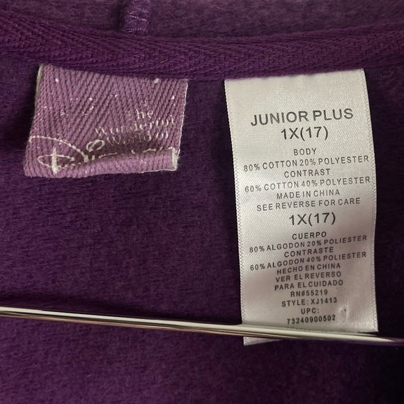 Disney Juniors Plus 1X Tinkerbell Sweater Hooded Zip Jacket Thermal Sleeve - Picture 5 of 7